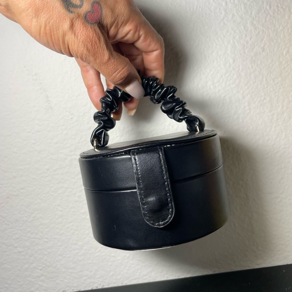 Mini Black Round Handbag with Scrunchie Handle